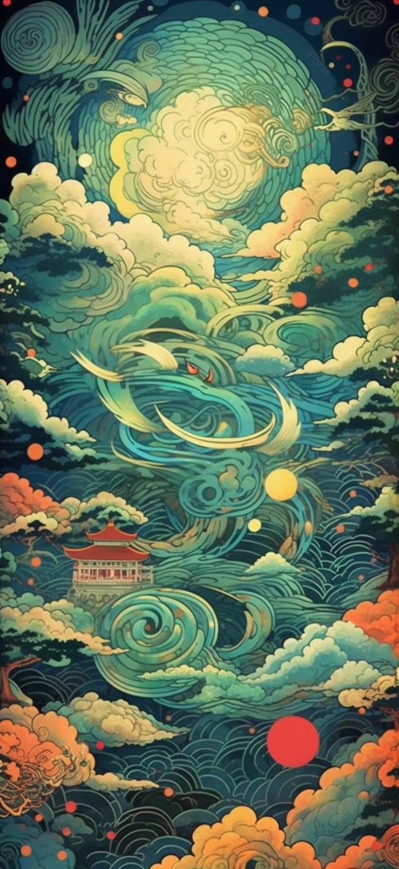 中国风传统国潮祥云楼阁大气背景,插画/手绘图,插画/手绘图库,插画/手绘图下载,插画/手绘